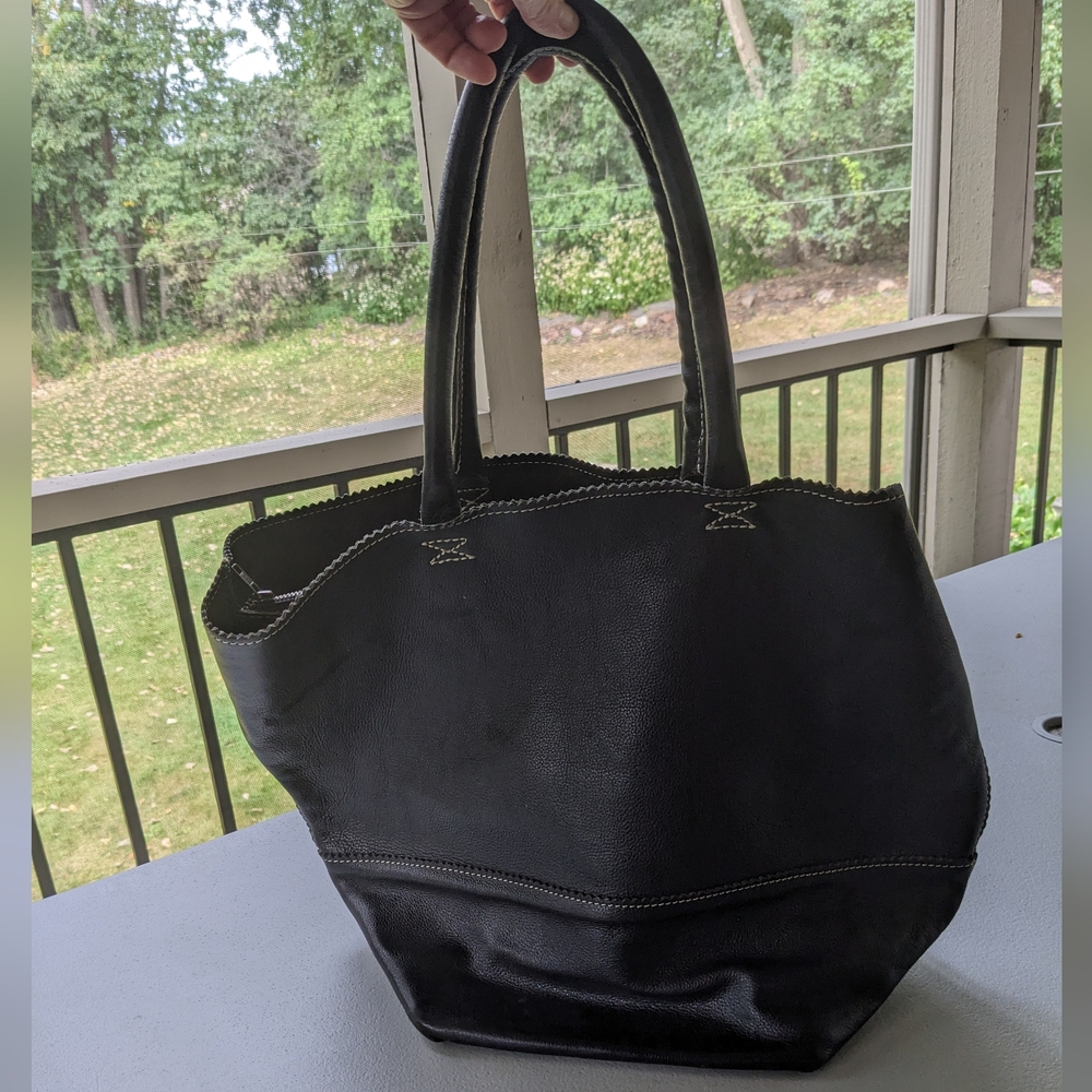 Rare Black Thick Leather Crate and Barrel bag
